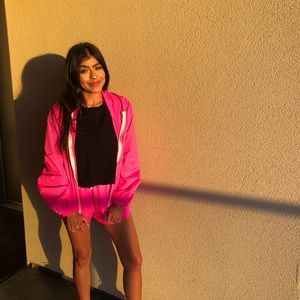 Super lightweight jacket comes with pink shorts